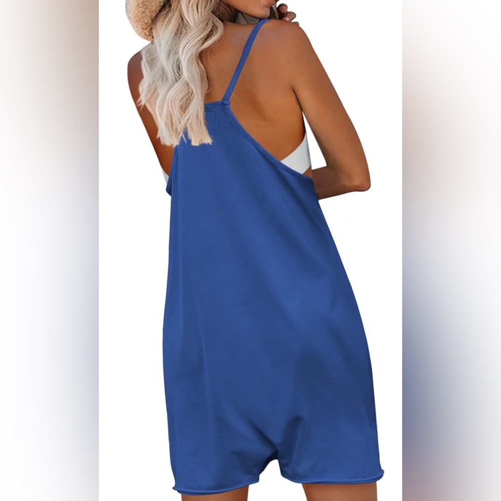 🍀💛 Loose Overalls V Neck Sleeveless Romper Spaghetti Strap Jumpsuit 💛🍀 - Picture 2 of 2